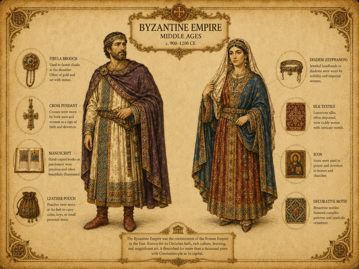 Byzantine Empire Middle Ages male and female fashion